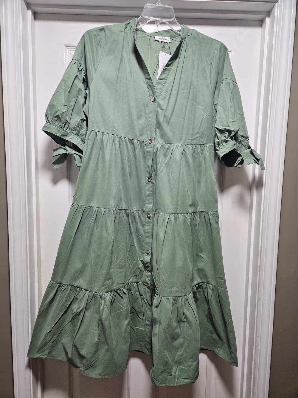 Tiered Button-Front Midi Dress in Sage Green